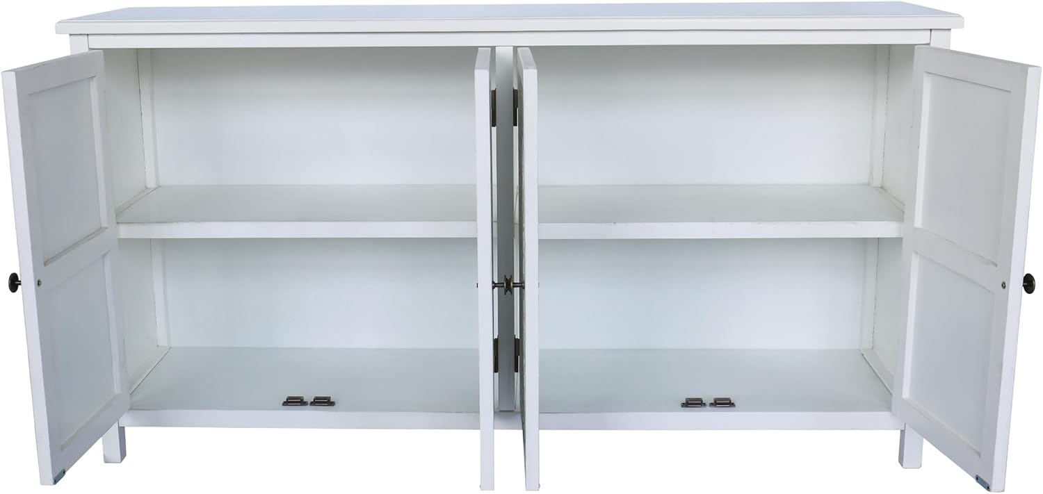 LKTART 60' Vintage Sideboard Buffet Cabinet with 4 Carved Doors, Accent Credenza Storage,Media Console Cabinet, for Entryway,Living&Dining Room, Antique White