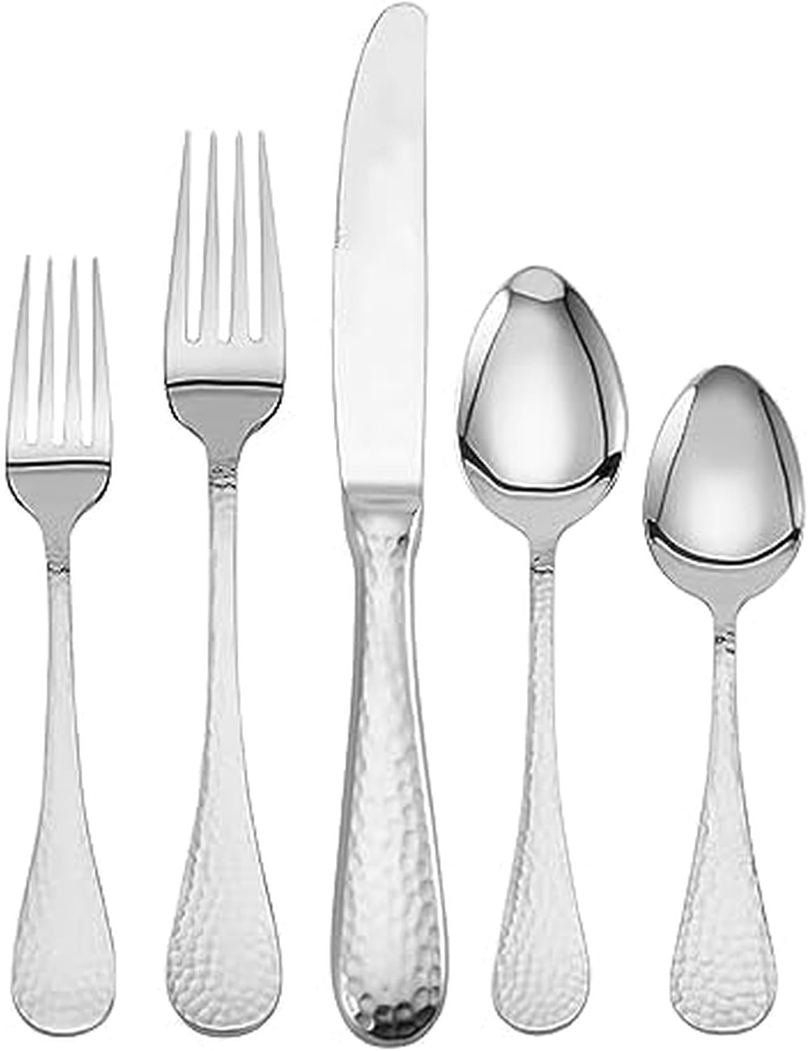 Wallace W4486510 Continental Hammered 65-Piece Stainless- Silver Steel Boxed Flatware Set, Service for 12