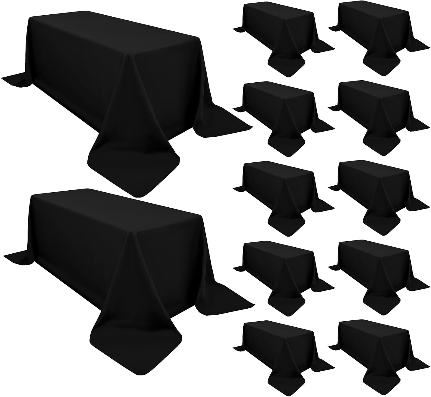 Pesonlook 12 Pack Black Polyester Tablecloth-90 x 132 Inch Black Rectangle Tablecloth for 8 Ft Rectangle Tables,Washable Fabric Table Cover for Wedding/Buffet Party/Dining Table/Events