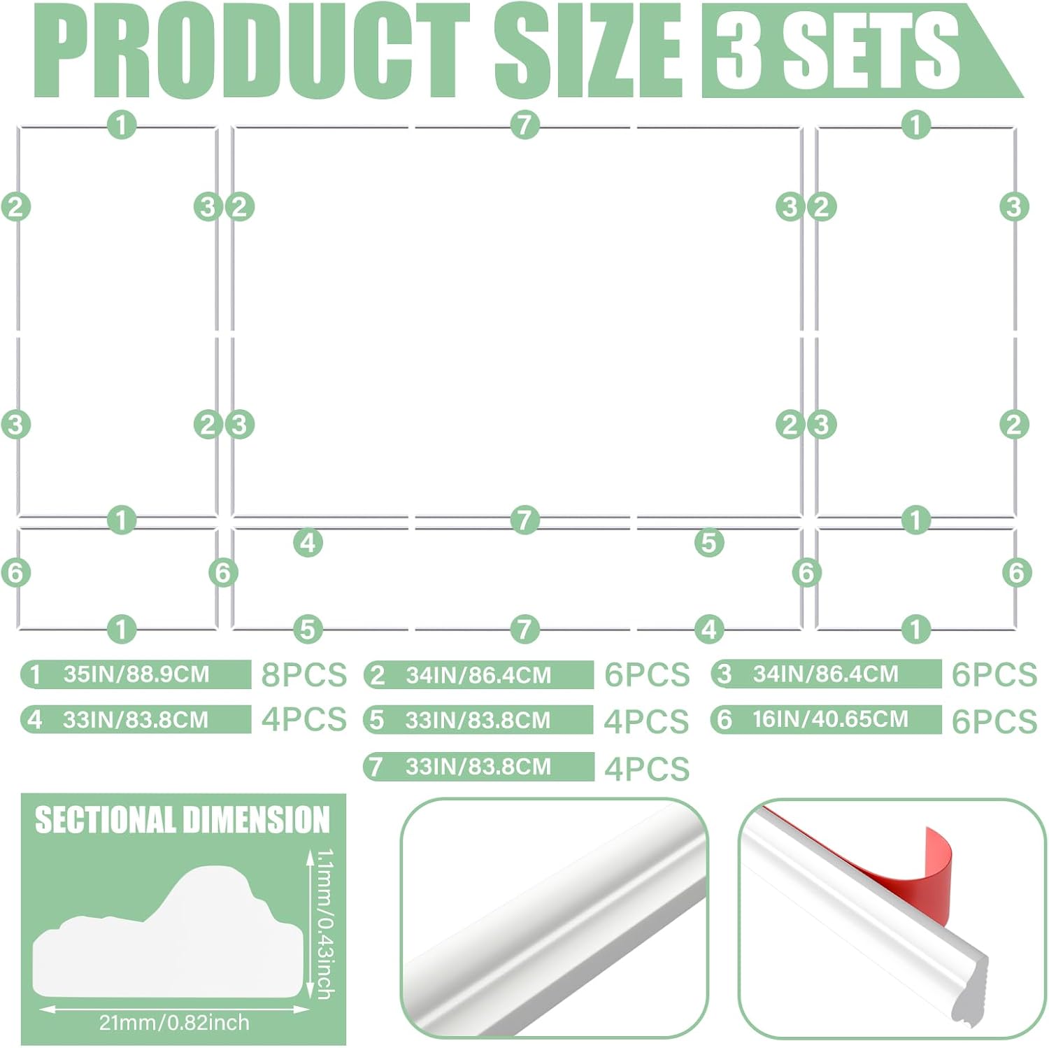 Pangda Peel and Stick Wall Molding Kit, 3D Premade Accent Molding Wainscoting Panel for Interior Wall Moulding Decor, Ready to Assemble Wainscoting Accent Panel(3 Set,35 x 68in + 99 x 68in)