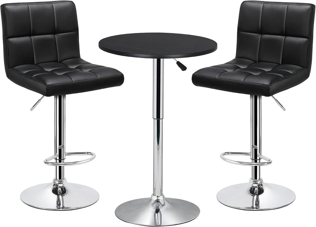 Yaheetech 3-Piece Round Bar Table and PU Leather Adjustable Swivel Armless Chairs, Modern Counter Height Table Set with 2 Bar Stool for Kitchen, Black