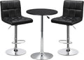 Yaheetech 3-Piece Round Bar Table and PU Leather Adjustable Swivel Armless Chairs, Modern Counter Height Table Set with 2 Bar Stool for Kitchen, Black