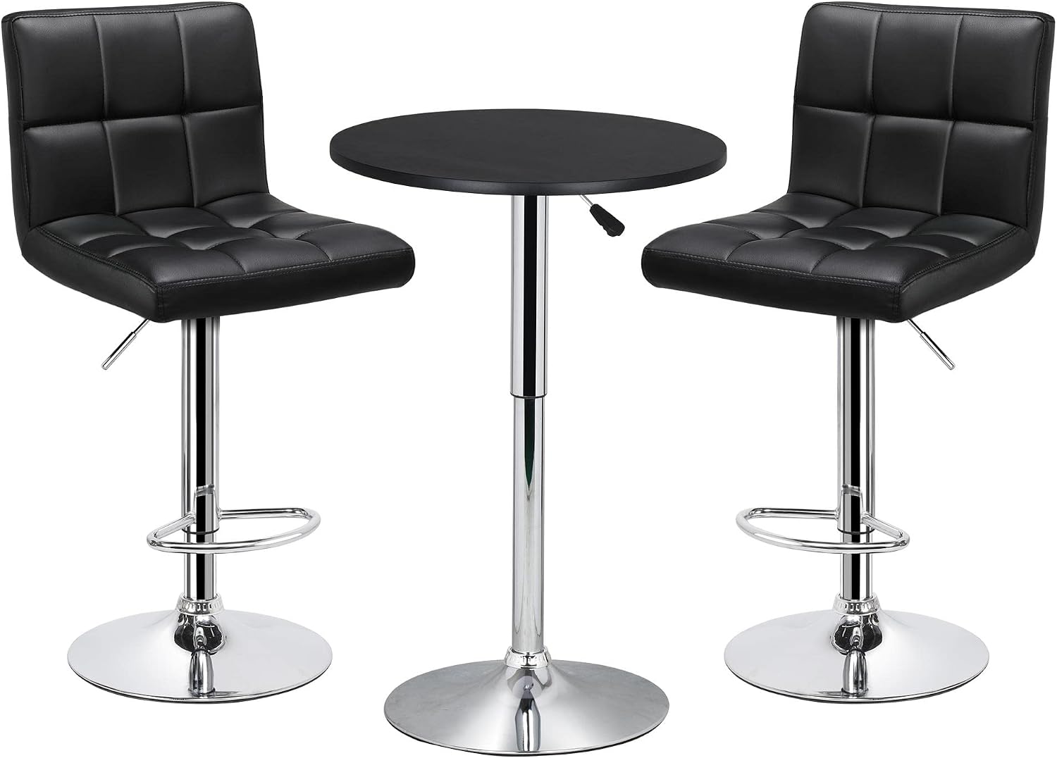 Yaheetech 3-Piece Round Bar Table and PU Leather Adjustable Swivel Armless Chairs, Modern Counter Height Table Set with 2 Bar Stool for Kitchen, Black
