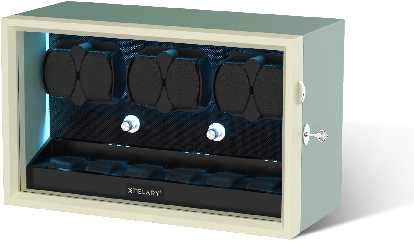XTELARY Lockable Automatic Watch Winder - 4/6/8/12 Watch Storage, 4 Rotation Modes, Quiet Motor, Backlight