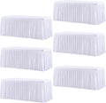 Wish Care 6 Pack White Rectangle Table Clothes for 8 Foot Tables, Polyester Fitted Tablecloths 8ft Stretch Table Cover for Wedding, Birthday, Parties, Trade Show, Craft Show