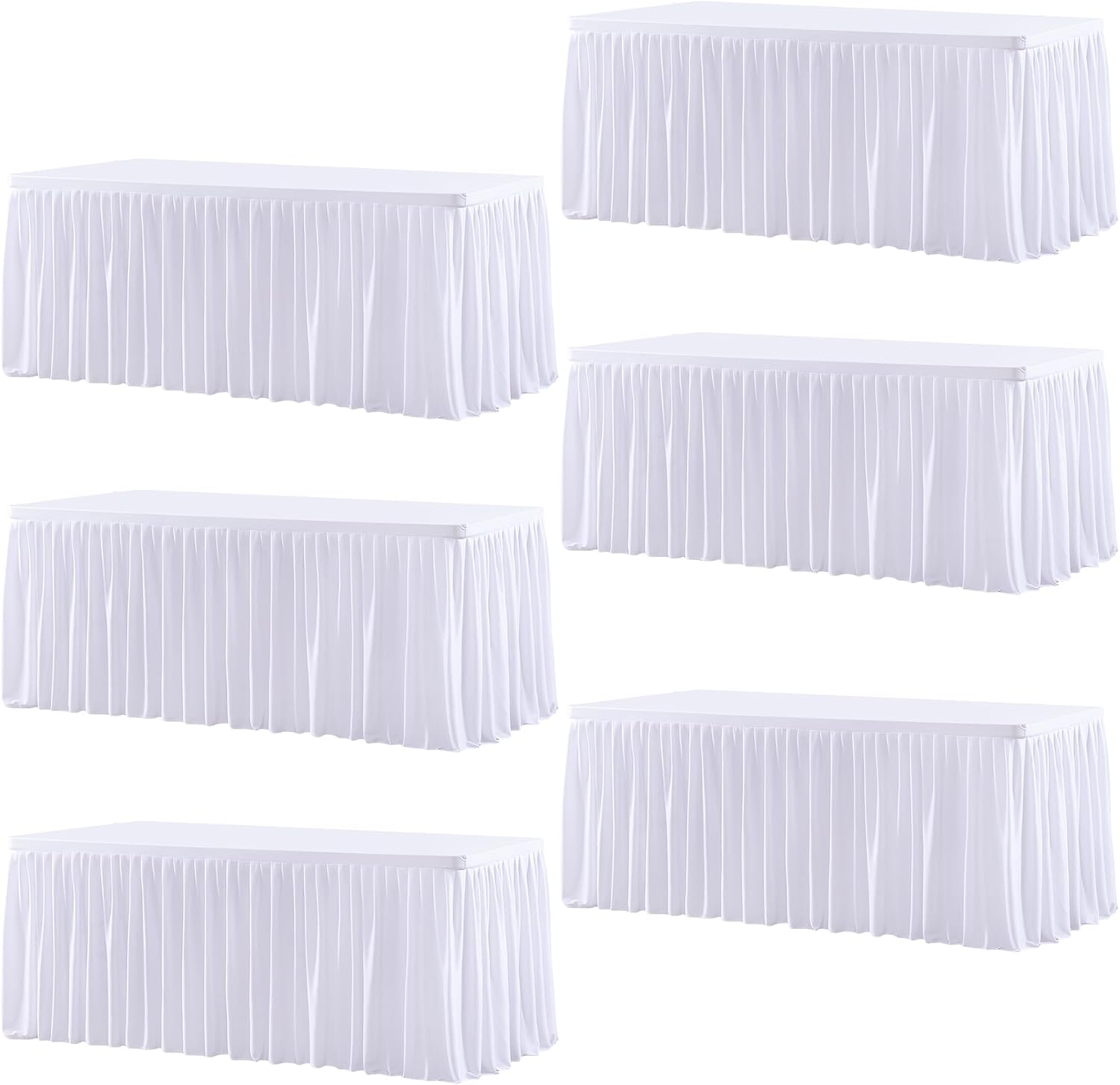 Wish Care 6 Pack White Rectangle Table Clothes for 8 Foot Tables, Polyester Fitted Tablecloths 8ft Stretch Table Cover for Wedding, Birthday, Parties, Trade Show, Craft Show