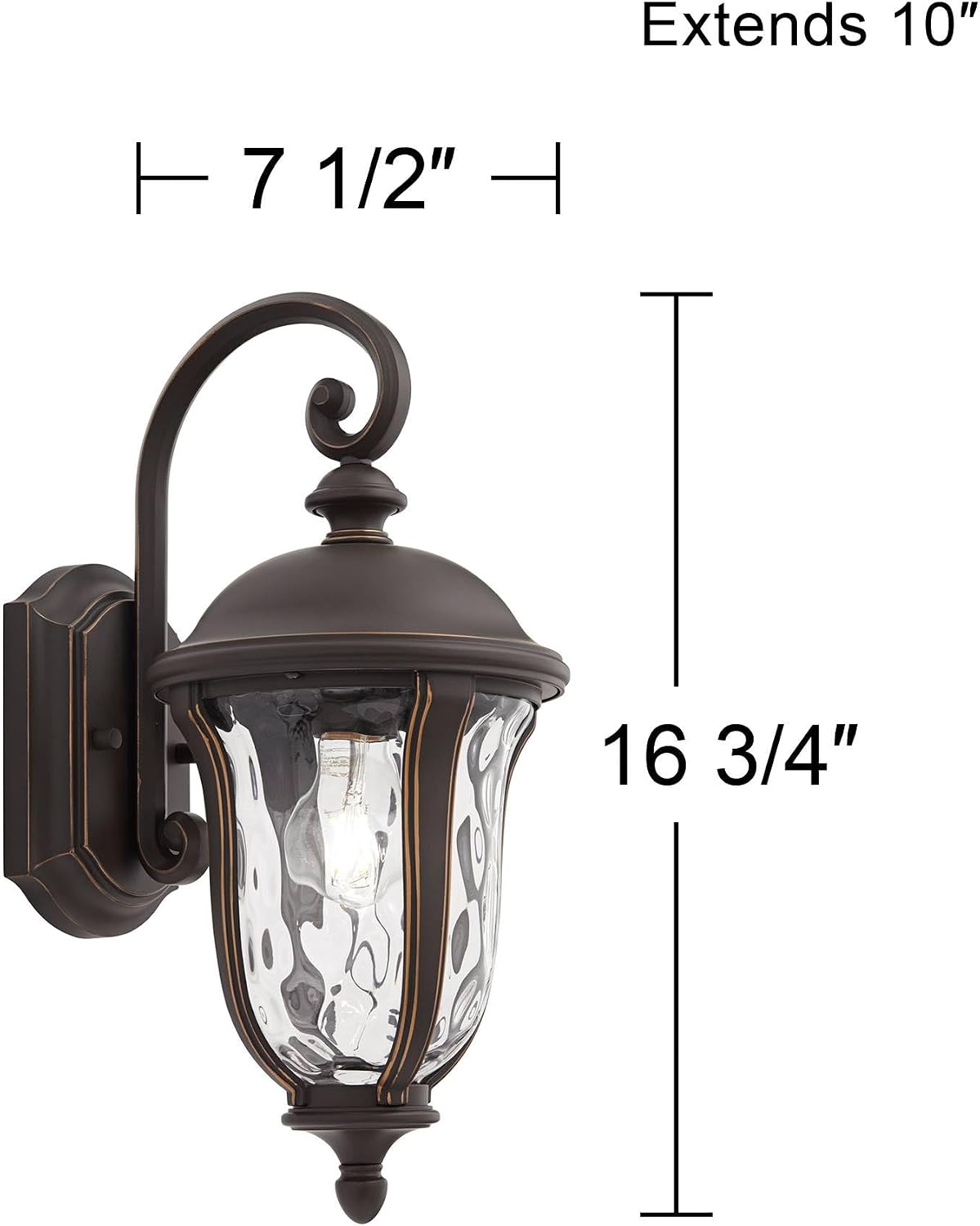 John Timberland Park Sienna Rustic Vintage Outdoor Wall Light Fixtures Set of 2 Bronze Metal 16 3/4' Clear Hammered Glass Panels for Post Exterior Barn Deck House Porch Yard Patio Garage Garden