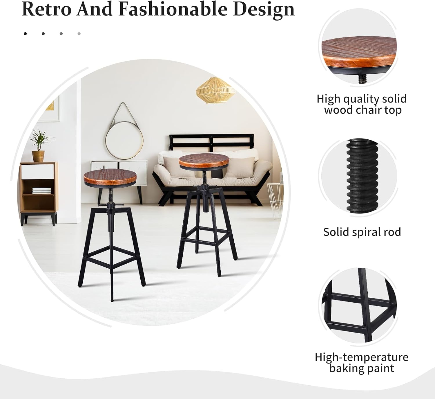 Farmhouse Bistro Bar Table with Chairs Industrial Pub Table and Stools Vintage 3 Pieces Dining Table Set Swivel High Top Height Adjustable