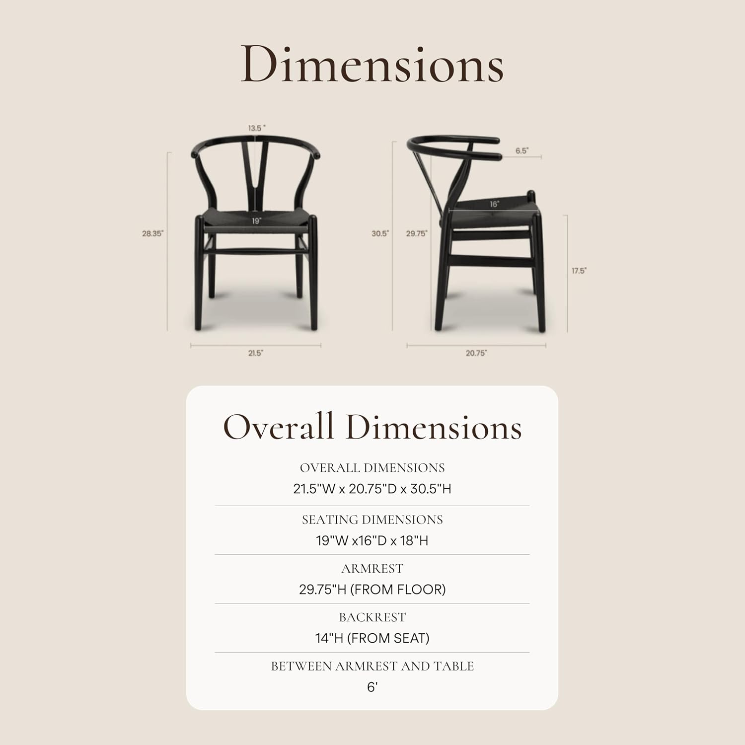 Poly & Bark Weave Dining Chairs – Mid-Century Modern Wishbone Dining Chairs with Arms, Solid Wood Frame, Indoor Use – Pitch Black – Set of 2 - Ideal for Dining Room, Kitchen or Stylish Accent Setting