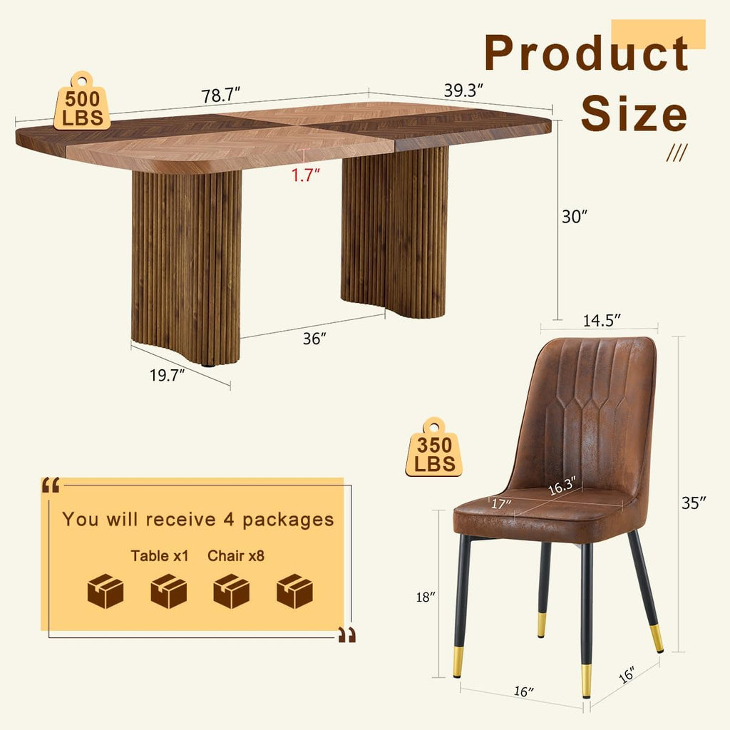Dining Table Set for 8 - Large 78.7' Rectangular Kitchen Table Set for 8 with Cushioned Chairs,Modern Mid-Century Wood Dining Room Table for 8 Ideal for Kitchen & Gatherings