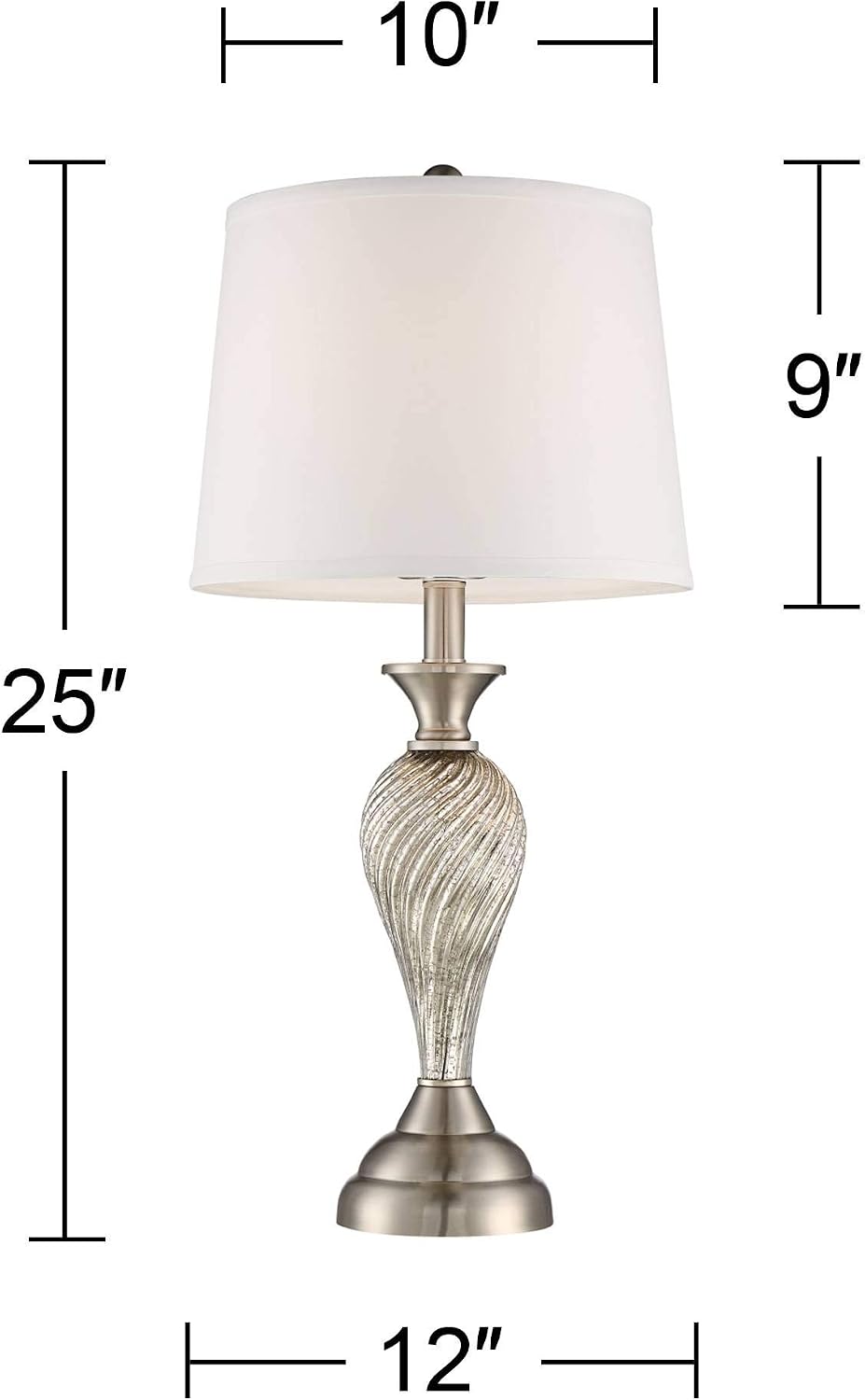 Regency Hill Arden 25' High Modern 3-Way Table Lamps Set of 2 with Dimmers Silver Brushed Nickel Finish Mercury Glass White Shade Living Room Bedroom Bedside Nightstand House Office
