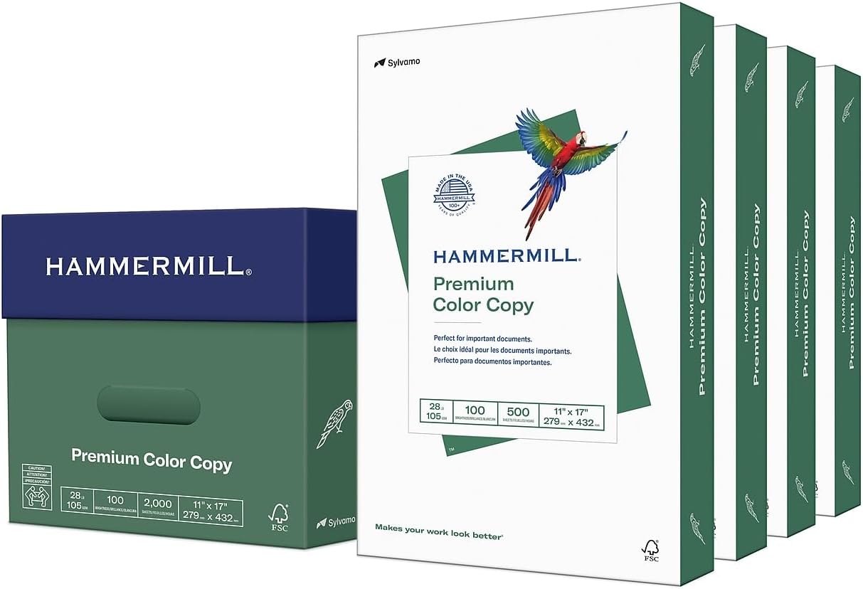 Hammermill Printer Paper, Premium Color 28 lb Copy Paper, 11 x 17-4 Ream (2,000 Sheets) - 100 Bright, Made in the USA, 102541C