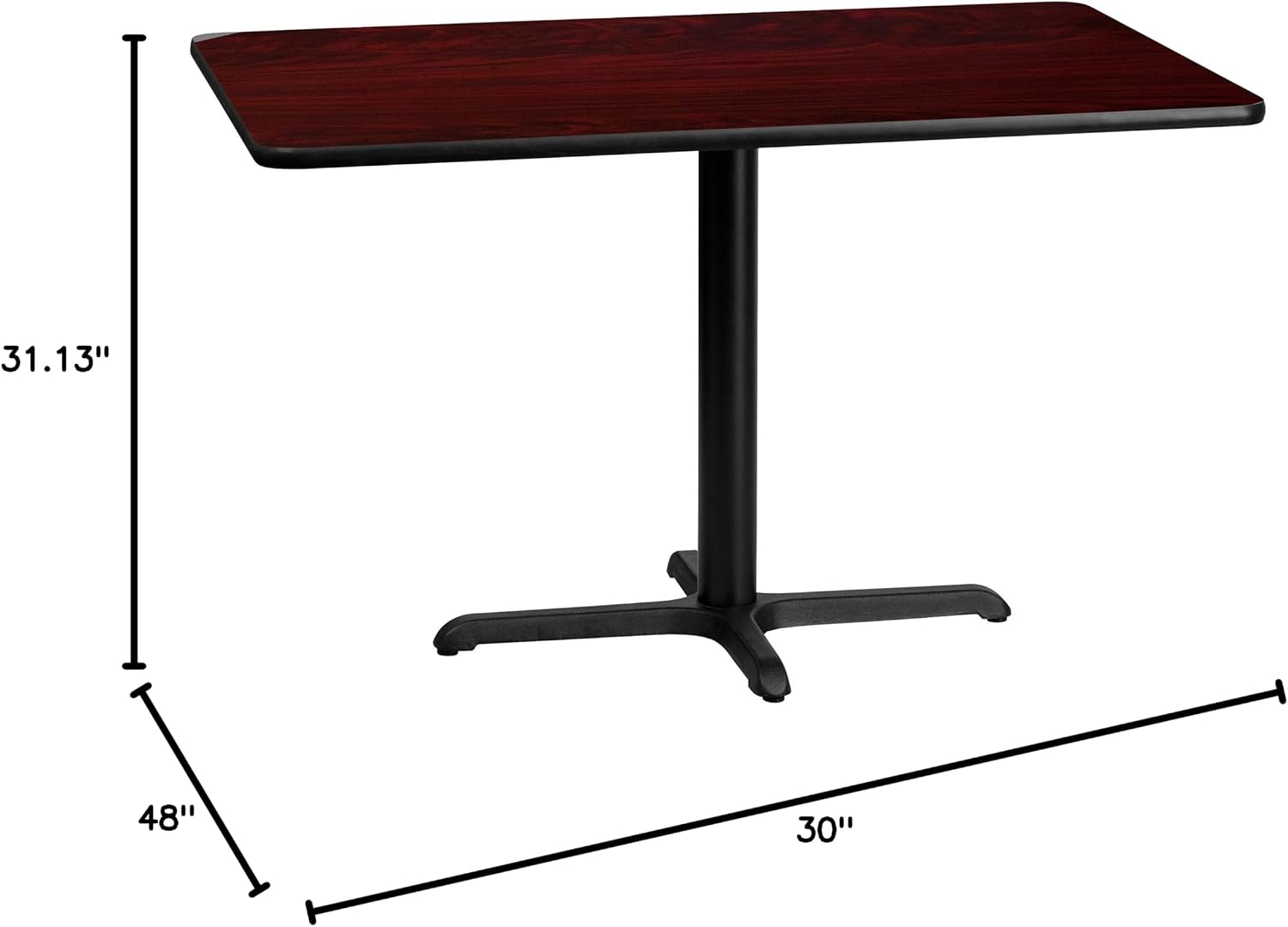 Flash Furniture Graniss 30'' x 48'' Rectangular Mahogany Laminate Table Top with 23.5'' x 29.5'' Table Height Base