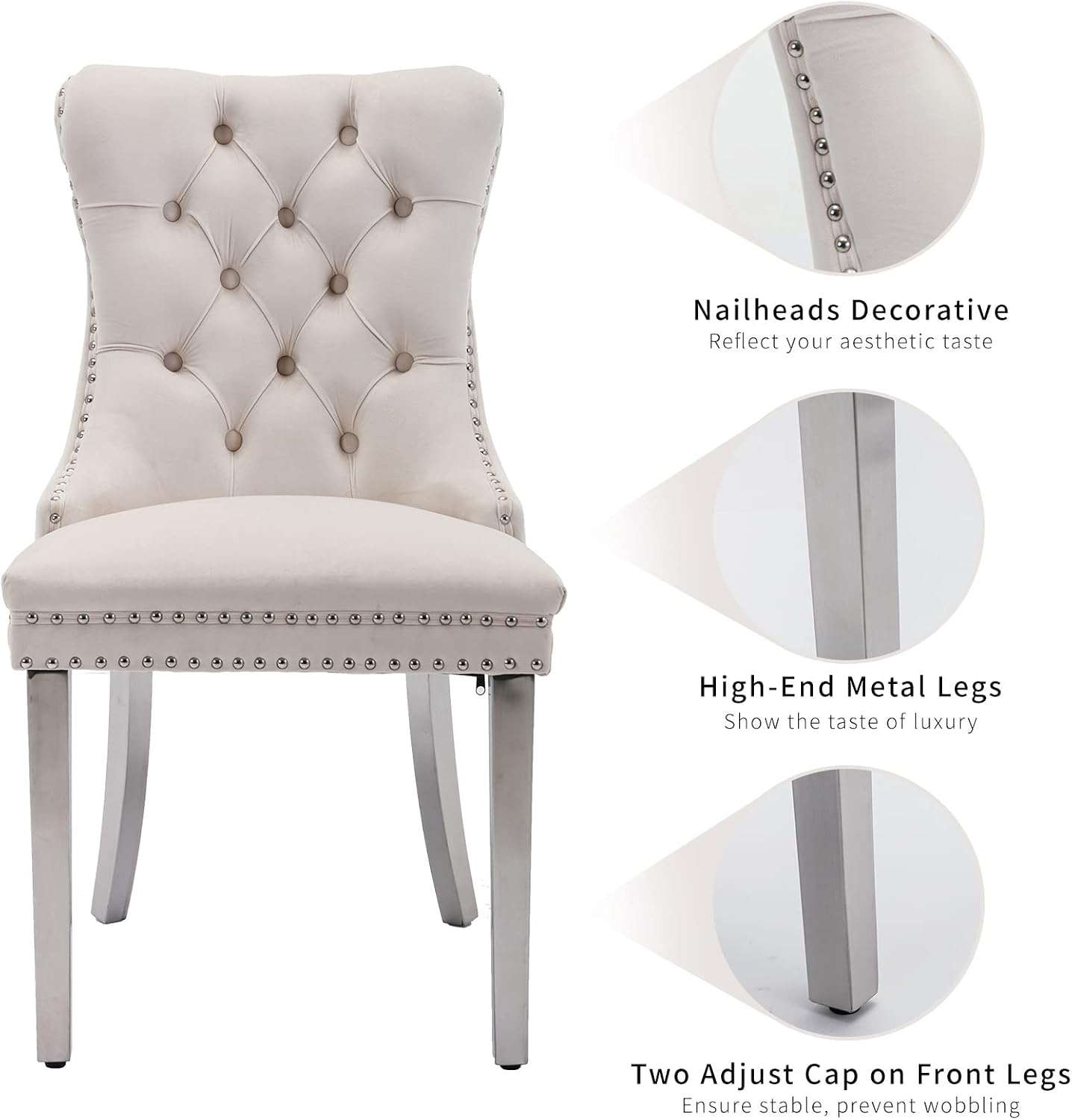 ODUSE-DAILY Velvet Dining Chairs Set of 4, Kitchen & Dining Room Chairs Set of 4, Tufted Dining Chairs, Velvet Upholstered, Chrome Metal Legs (Beige)