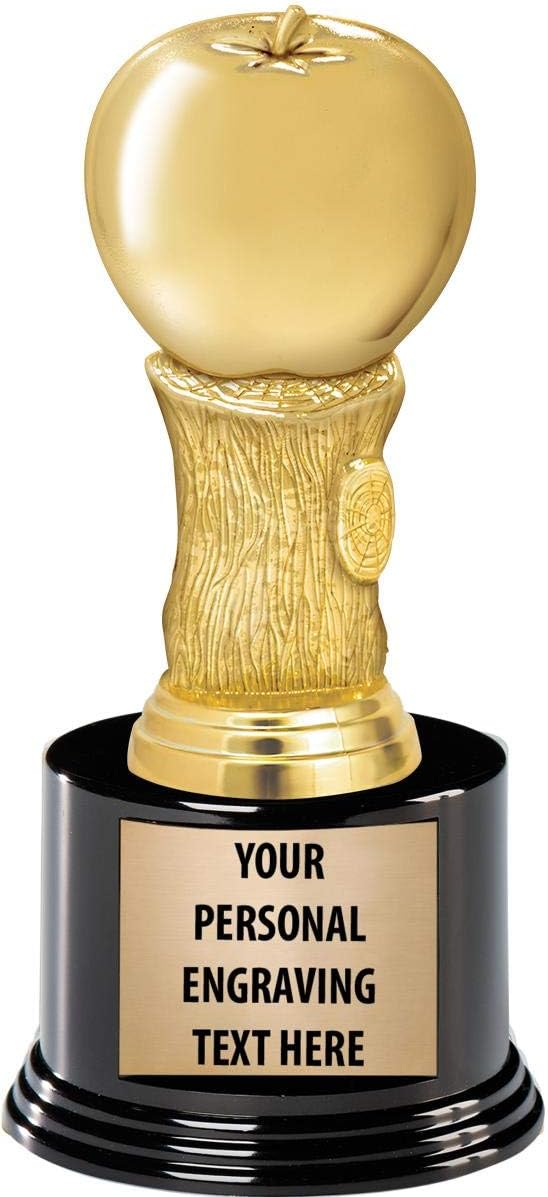 Crown Awards Apple Trophies with Custom Engraving, 7.25' Personalized Gold Teachers Apple Education Trophy On Deluxe Round Base Prime