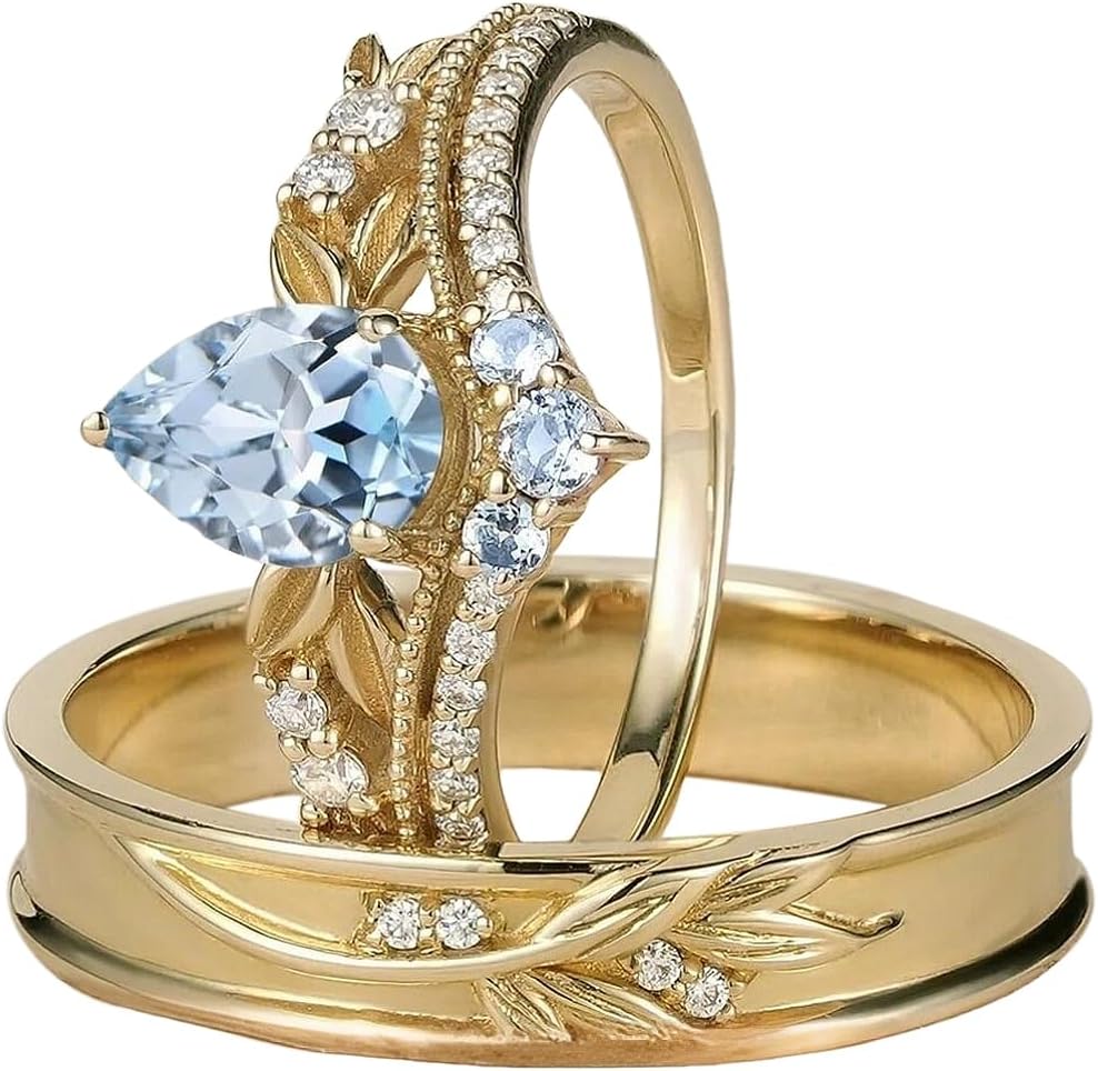 SISGEM Moissanite Couple Rings Set, 10K 14K 18K Solid Gold Moissanite Wedding Rings for Him And Her, Vintage Leaf/Branch Wedding Bands Matching Couple Rings Anniversary Jewelry Gift for Women And Men