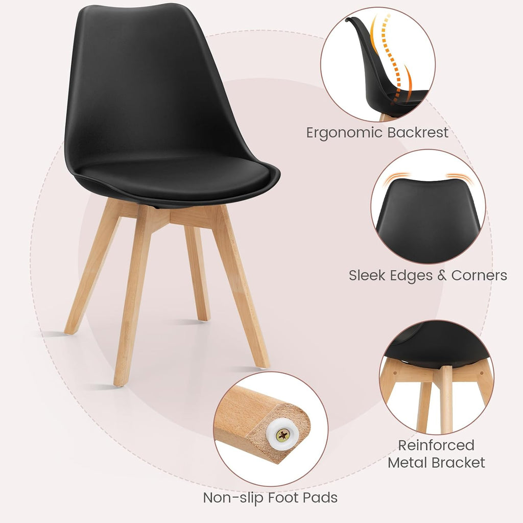 Tangkula Round Dining Table Set for 4, Kitchen Table Set with Padded Seat & Solid Wood Legs, Round Kitchen Table and Chairs for Small Space, Black (Black)