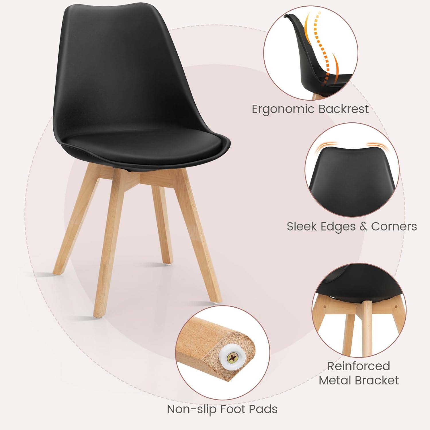 Tangkula Round Dining Table Set for 4, Kitchen Table Set with Padded Seat & Solid Wood Legs, Round Kitchen Table and Chairs for Small Space, Black (Black)