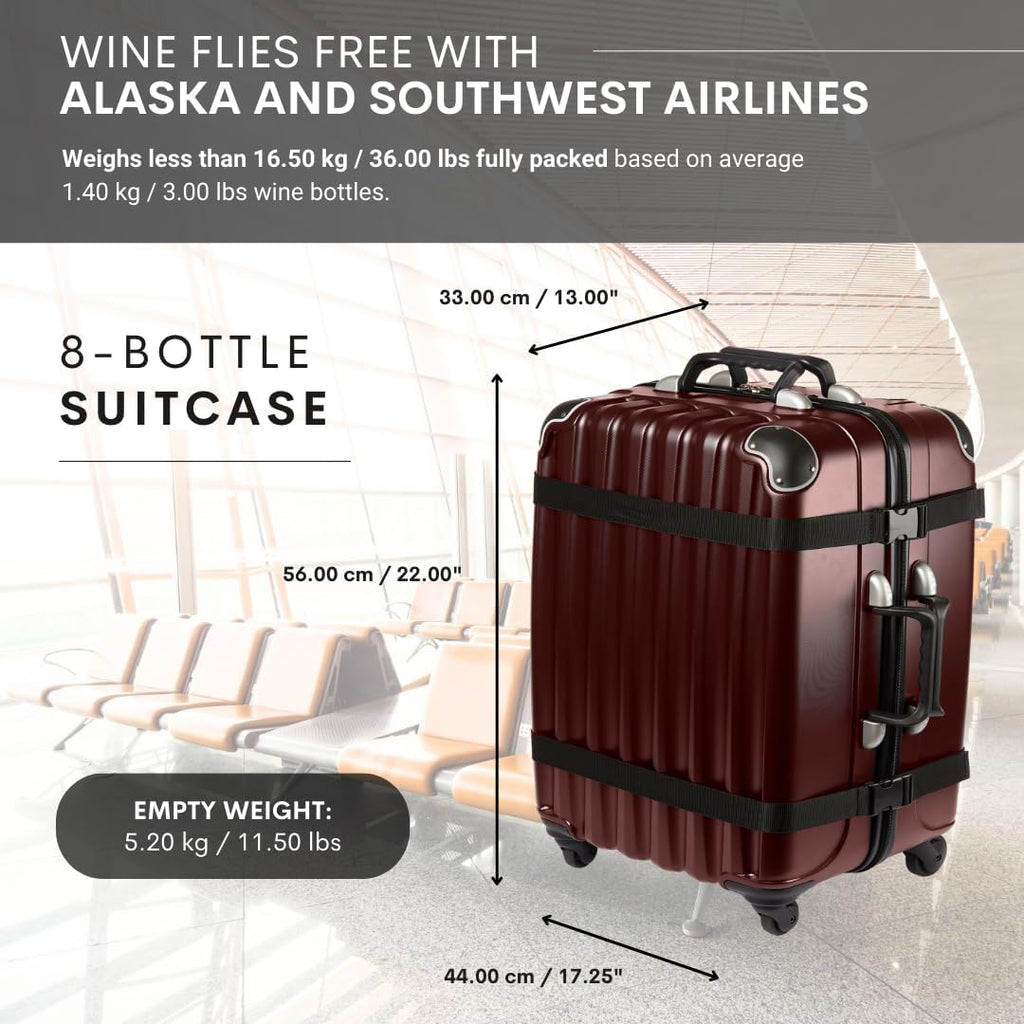 VinGardeValise® Petite Wine Suitcase – 8-Bottle Travel Luggage, TSA-Approved, Durable Hard Shell, Shockproof Foam, Secure Bottle Protection for Enthusiasts & Collectors - Burgundy