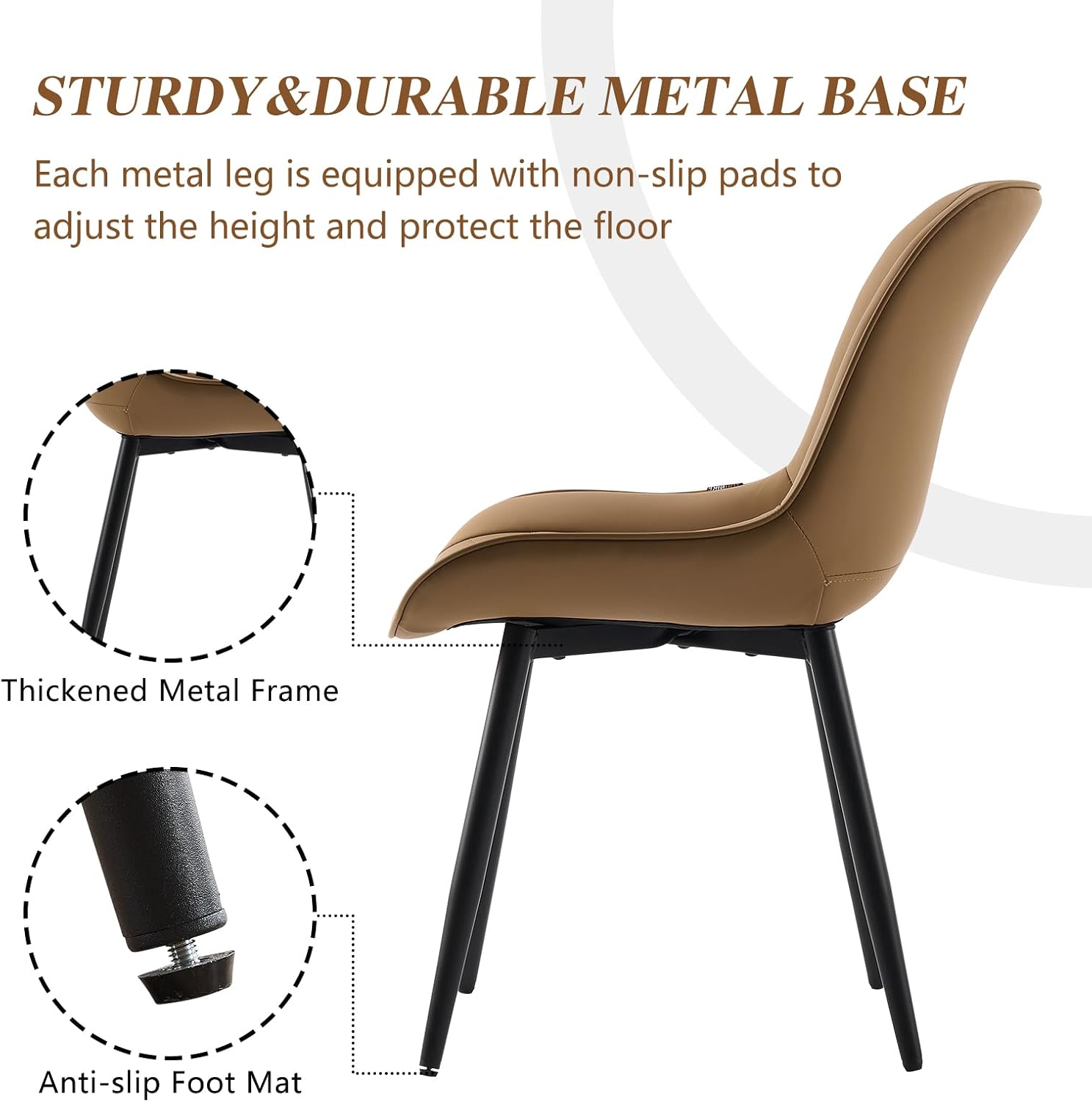 YOUNIKE Faux Leather Dining Chairs Set of 2 Mid-Century Modern High Padded Back Comfy Upholstered Kitchen Chairs with Metal Legs Wide Seat Accent Side Chair for Dining/Living/Waiting Room Tan