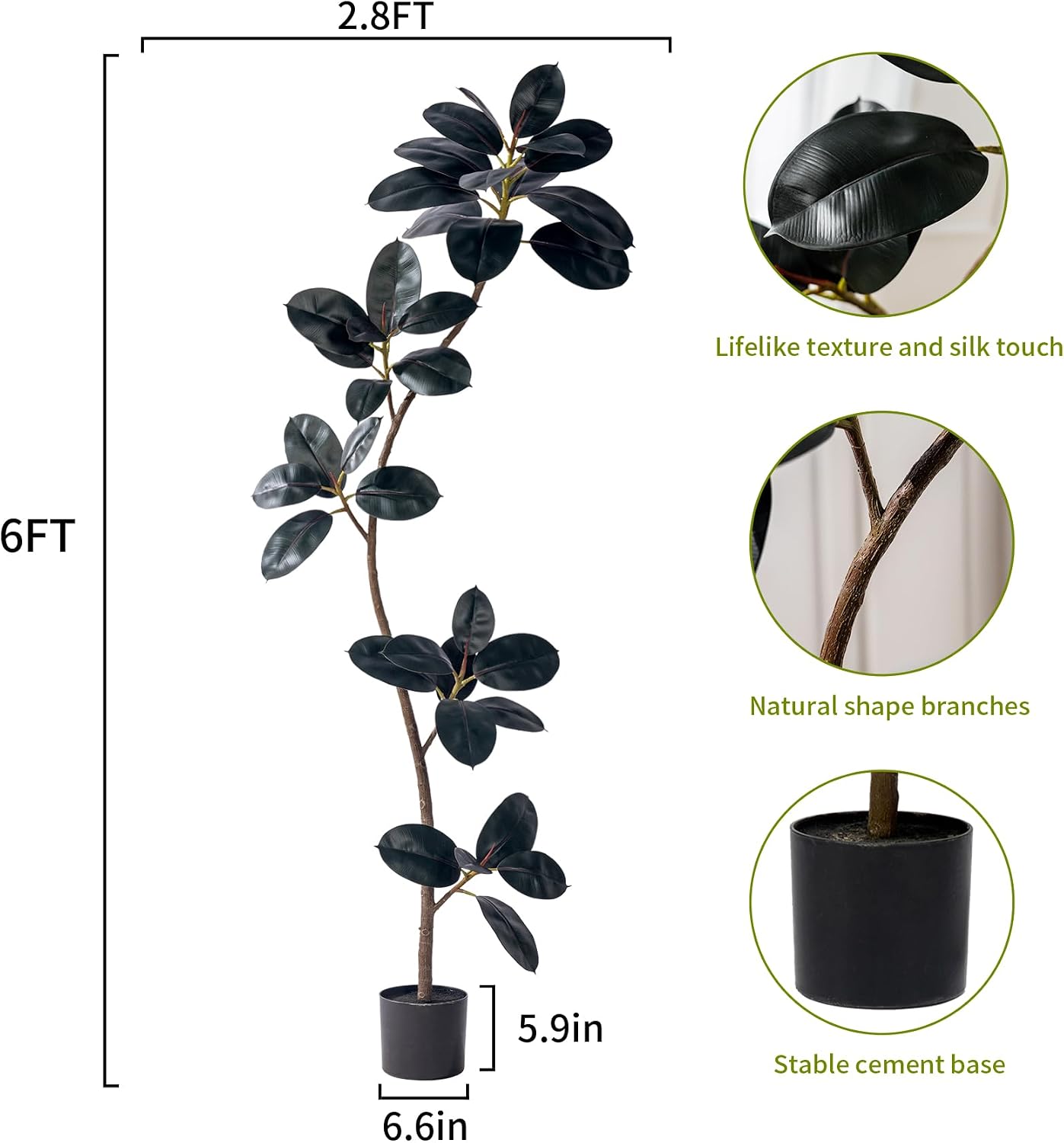 Bailikang 6ft Artificial Rubber Tree Faux Plants Indoor Faux Floor Artificial Trees Indoor,Fake Plant Fake Tropical Plants,Large Floor,Real Touch Rubber Tree for Home Decor