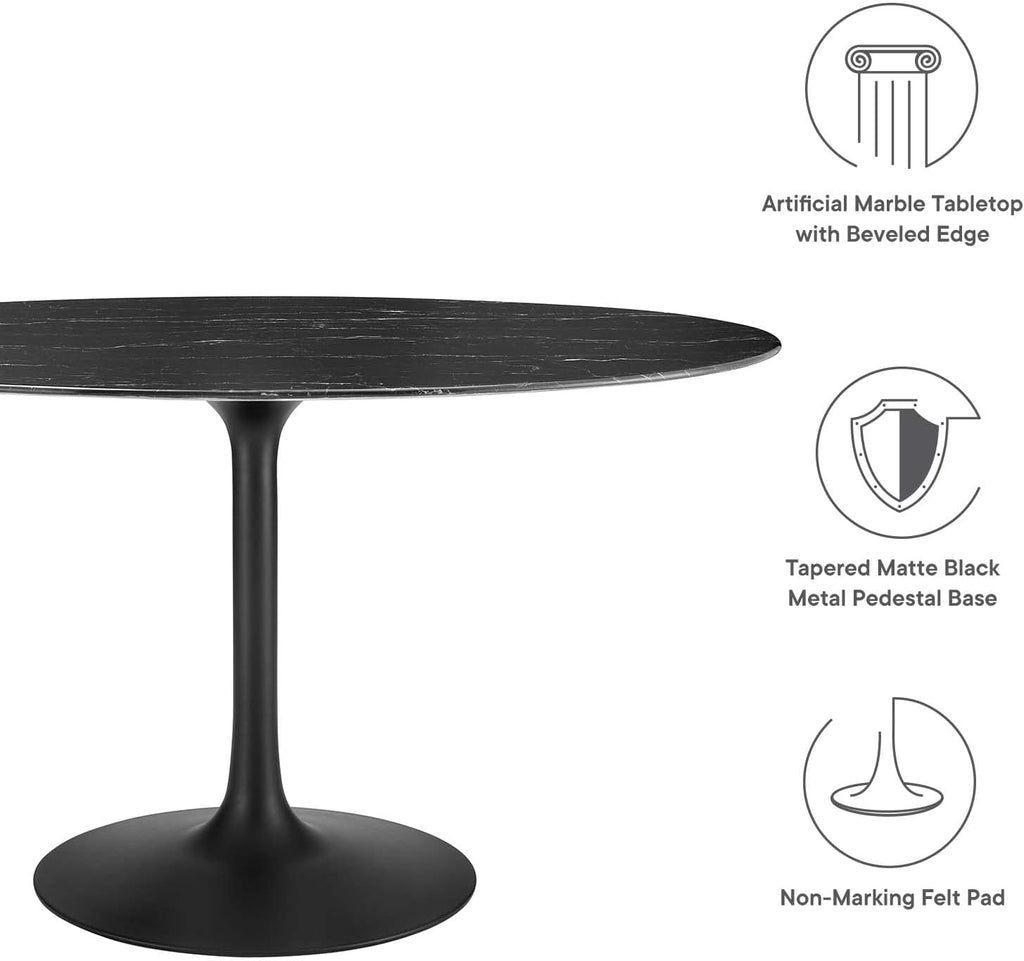 Modway Lippa Oval 54' Mid-Century Modern Artificial Marble Dining Table in Black Black