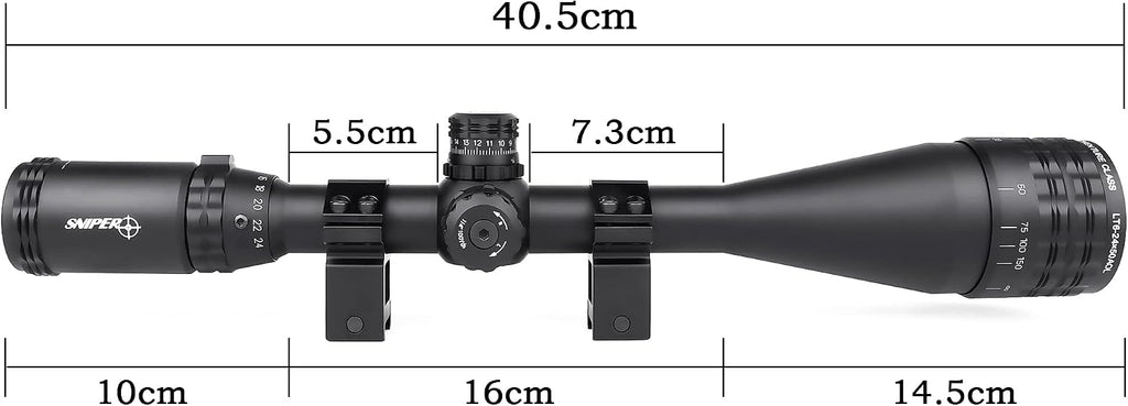 FSI Rifle Scopes 4-16x50 / 6-24x50 /4-12x50 w/Front AO Adjustment, Red/Blue/Green Illuminated Reticle with Picatinny Scope Rings