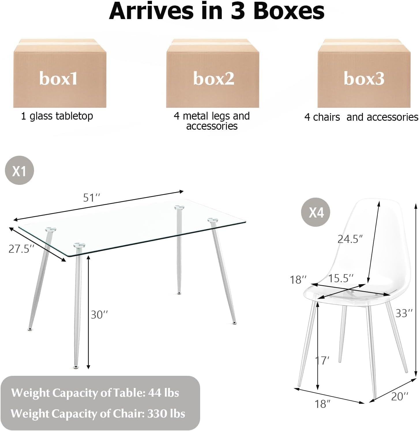 Tangkula Dining Table Set for 4, Modern Kitchen Table and Chairs, Glass Table and Chairs Set of 4 for Small Living Room, Kitchen