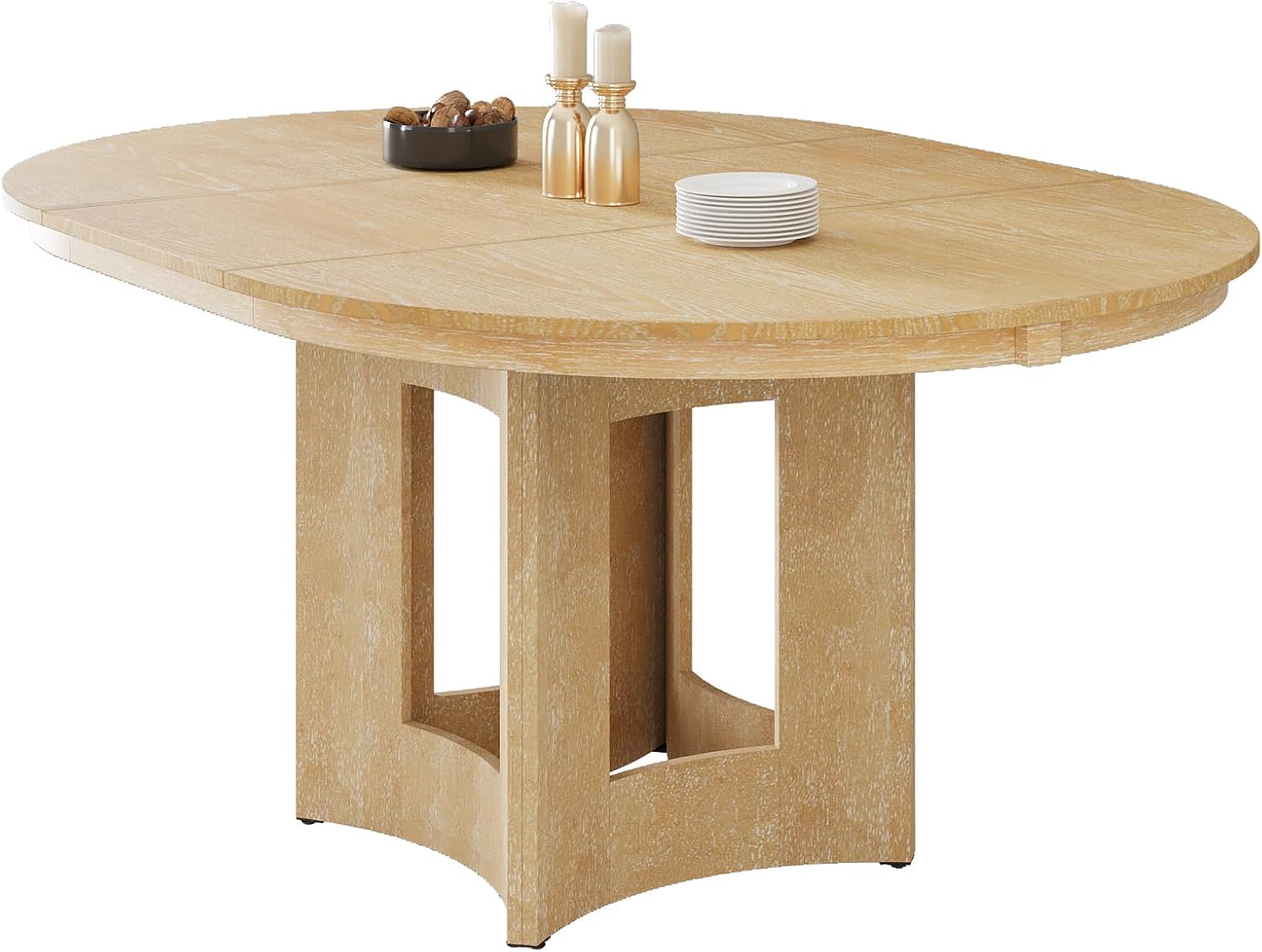 LUMISOL Extendable Round Dining Table for 4-6, Farmhouse Kitchen Table with 16inch Removable Leaf for Small Places for Kitchen, Dining Room, Living Room, Natural