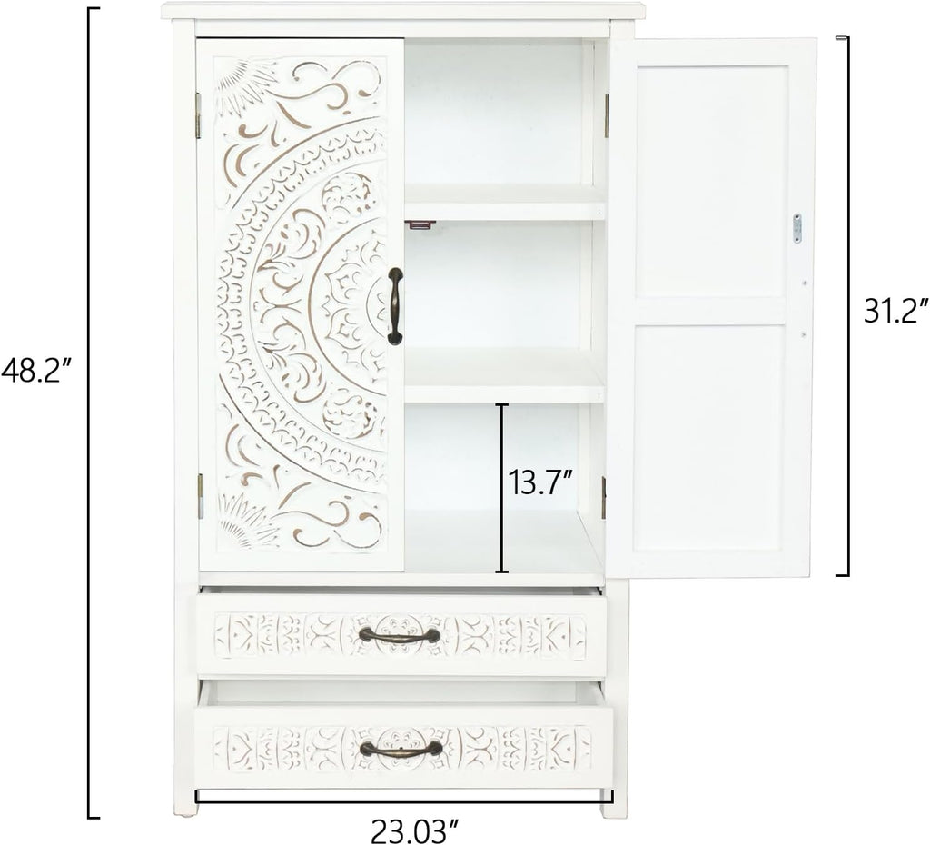 LKTART 48' Tall Vintage Sideboards Carved Wood Buffet Cabinet,Farmhouse Pantry Decorative Cabinet with Carved Doors and Drawers for Home Decor and Finishing Fir Wood