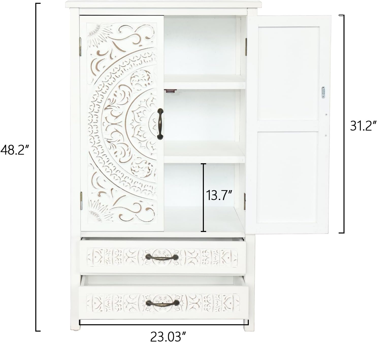 LKTART 48' Tall Vintage Sideboards Carved Wood Buffet Cabinet,Farmhouse Pantry Decorative Cabinet with Carved Doors and Drawers for Home Decor and Finishing Fir Wood