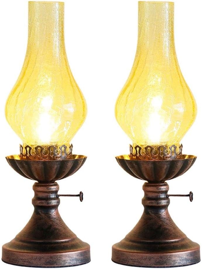 LED Desk Lamp 2-piece Set Old Fashioned Electric Lantern Oil Lamp Bronze Antirust Nightstand Desk Table Lamps Antique Light for Study Room Bedroom Theatre Prop Table Lamp Reading Lamp