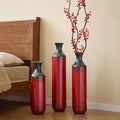 Floor Metal Decorated Vases Set of 3 for Gorgeous Home Decoration Large Glazed Metal Vases (Red)