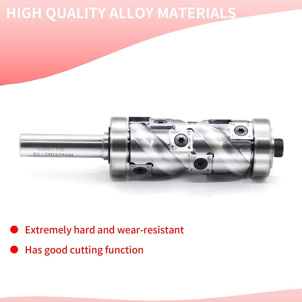 Heavy Duty Carbide Insert Flush Trim Router Bit Top and Bottom Double Bearings Trimmer with Coating Pattern Template Router Bits 1/2 Inch Shank 32MM Cutting Diameter for Woodwork Trimming
