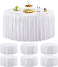 Wish Care 6 Packs 5FT Round Tablecloth 60 Inch, White Stretchy Fitted Table Cloths, Wrinkle Resistant Polyester Table Cover with Pleated Ruffle Skirt for Party, Wedding and Banquet Decoration