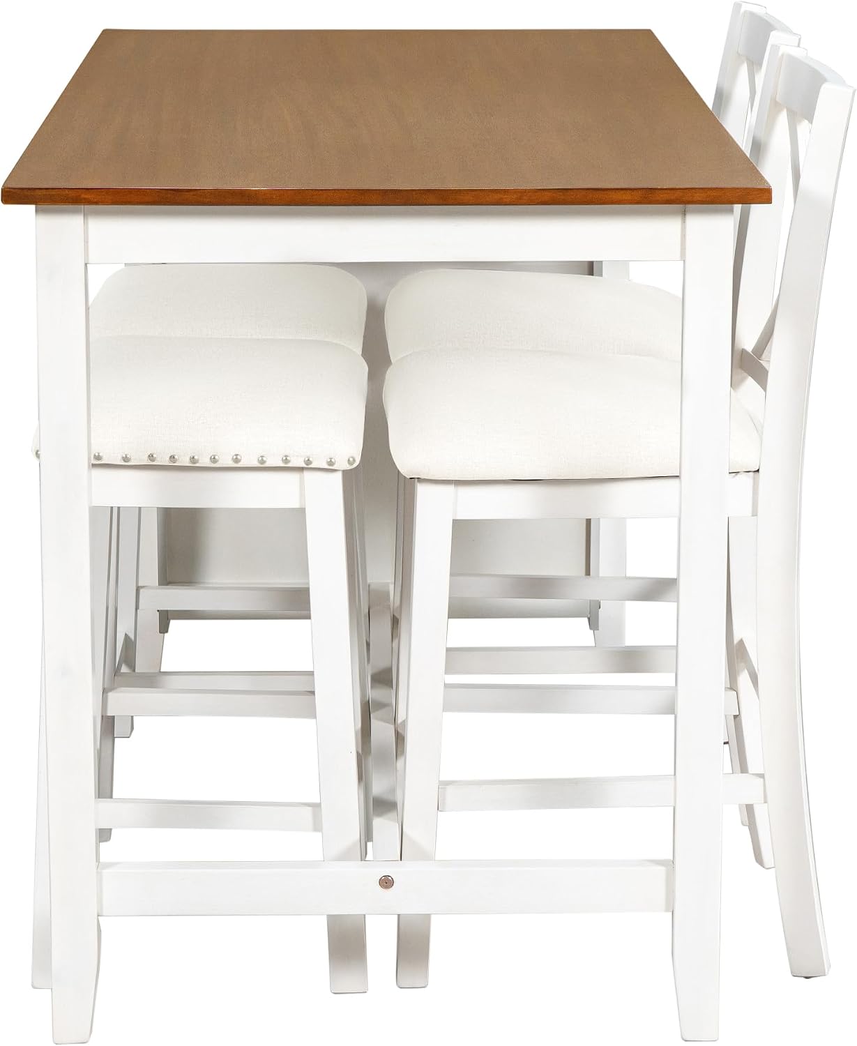 Harper & Bright Designs 5 Pieces Counter Height Wooden Bar Table Set with 3-Tier Shelf, 2 stools and 2 Chairs, Rustic Farmhouse Dining Table Set for 4, White