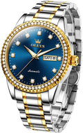 OLEVS Watches for Men Analog Quartz Luxury Diamond Waterproof Chronograph Stainless Steel Big Face Square Date Moon Phase Roman Numeral Dress Mens Watches