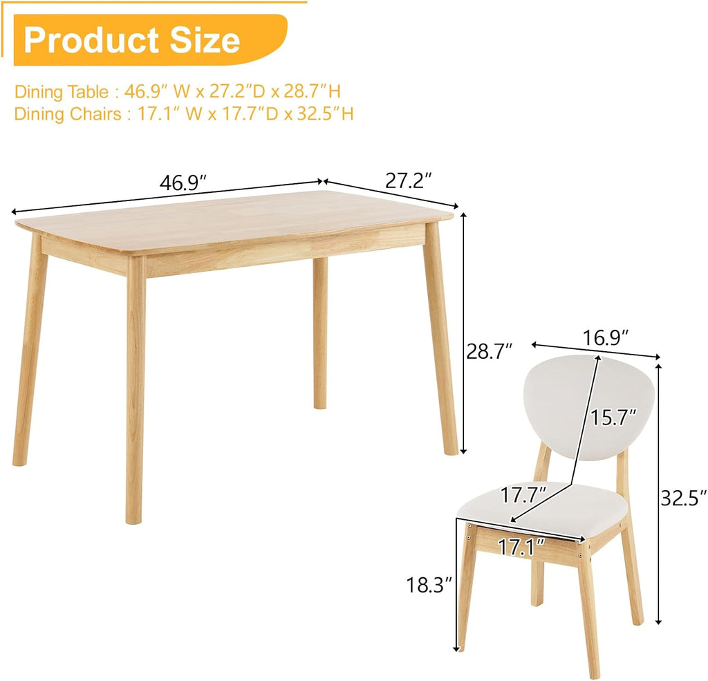Karl home 5-Piece Dining Table Set, Dining Table Set for 4, Compact Mid-Century Modern Kitchen Table & Chair, w/ 4 Chairs, for Kitchen/Small Apartment, Solidwood, Nature