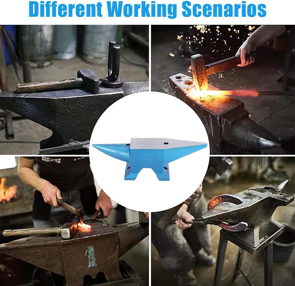 Heavy Duty Single Horn Cast Steel Anvil for Blacksmiths – 110 lbs (50kg), 16.5' x 5.9' Countertop, Stable Base – Perfect for Metal Bending, Shaping, Twisting – Blue
