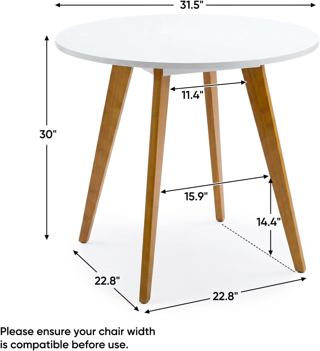 Small Dining Table for 2, Round Kitchen Table with Soild Wooden Legs Mid Century Modern Table for Dinning Room, Living Room (31.5' W x 31.5' D x 30.03' H)