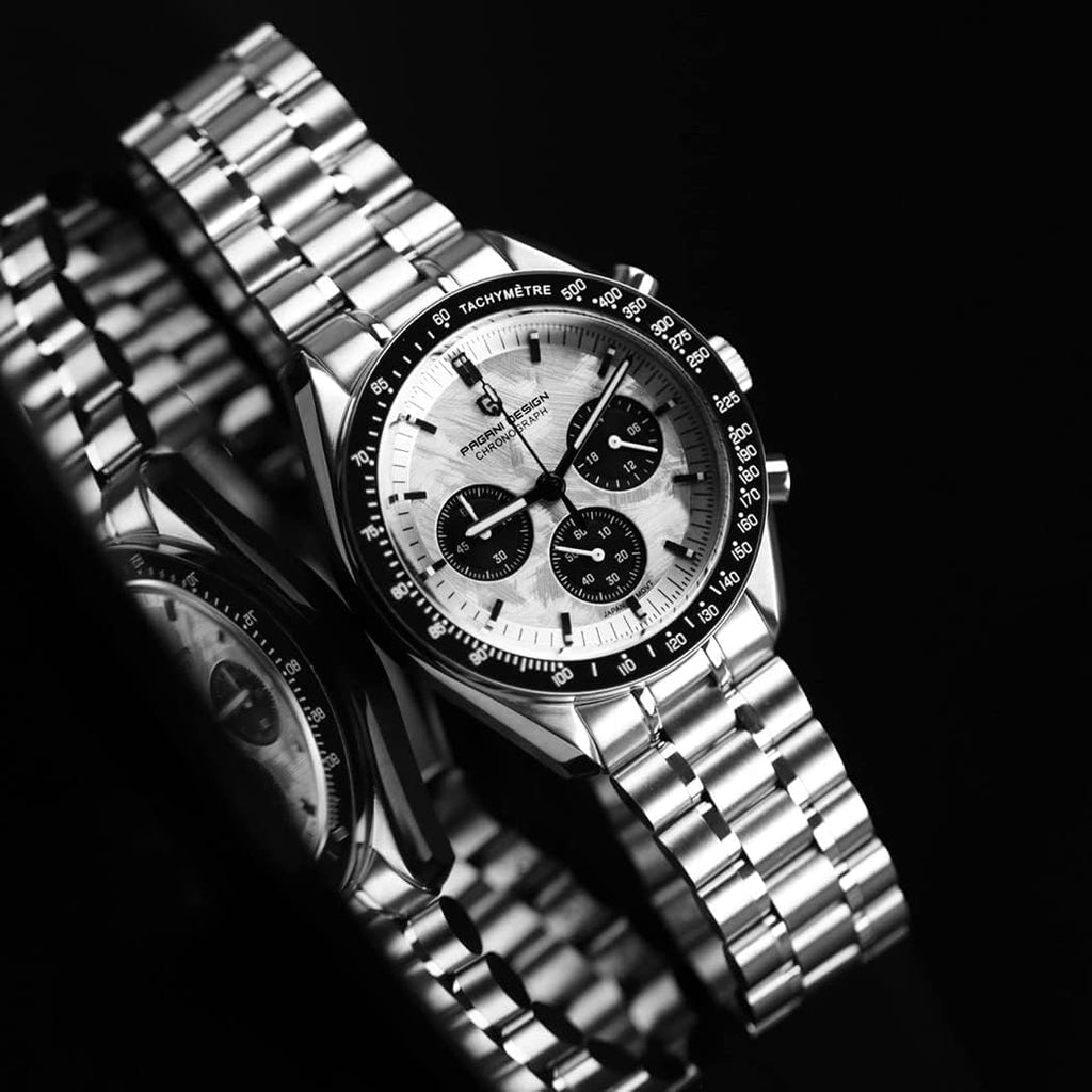 Pagani Design 1701 Men's Watch, Chronograph, VK63 Japanese Quartz Movement, Stainless Steel Bracelet, Water Resistant to 330 Feet (100 Meters), Sapphire Glass Wristwatch.