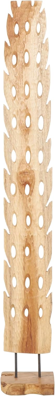 Deco 79 Teak Wood Abstract Handmade Decorative Sculpture Tall Floor Cutout Post Home Decor Statue with Live Edge Base, Accent Figurine 7' x 6' x 49', Brown