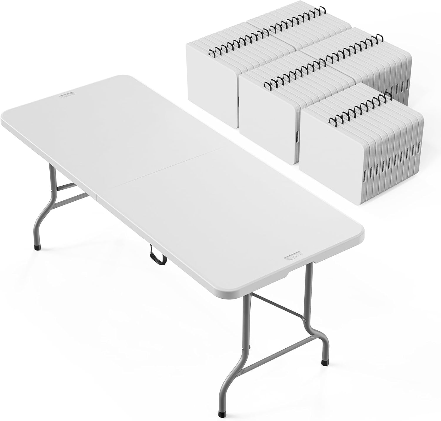 VINGLI 6-Foot Portable Plastic Folding Table,Rectangular HDPE Tabletop Foling Table for Indoor and Outdoor Use with Carrying Handle,White 50 Pack