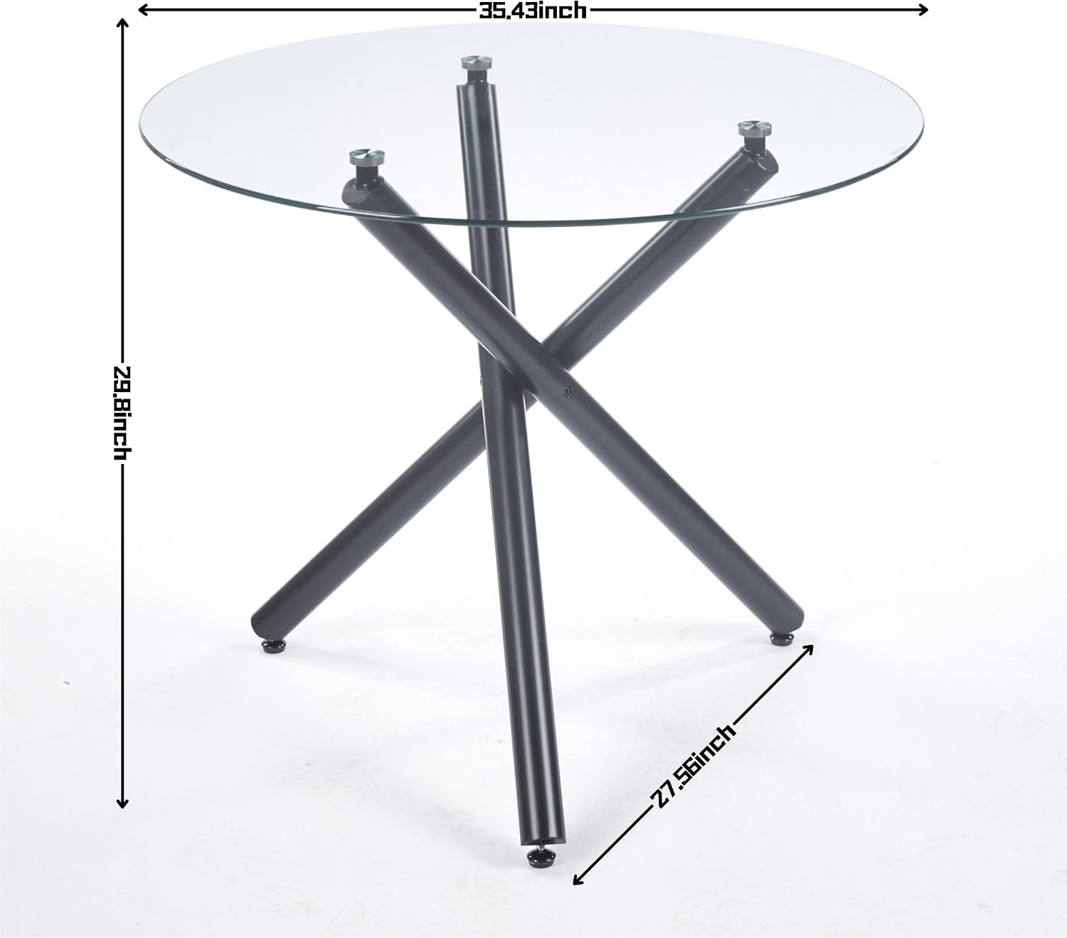 36' Round Dining Table for 4, Modern Clear Glass Kitchen Table for 4 with Black Cross Metal Legs, Contemporary Small Circle Dining Room Leisure Tables for Kitchen Apartment