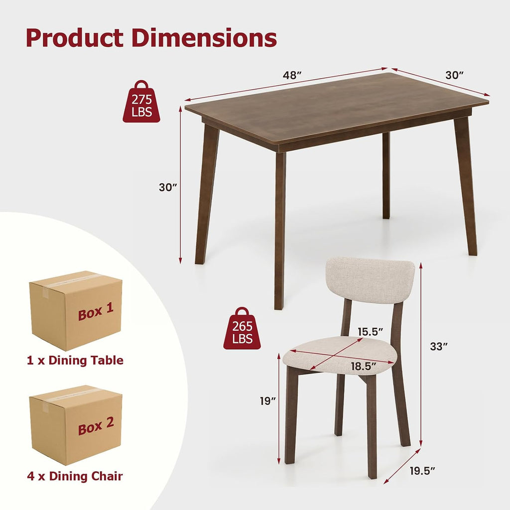 Tangkula Dining Table Set for 4, Dinette Set with Table and 4 Padded Seat, Rubber Wood Legs, Curved Backrest, Mid-Century Modern Kitchen Table Chairs Set of 4 for Living Room, Dining Room