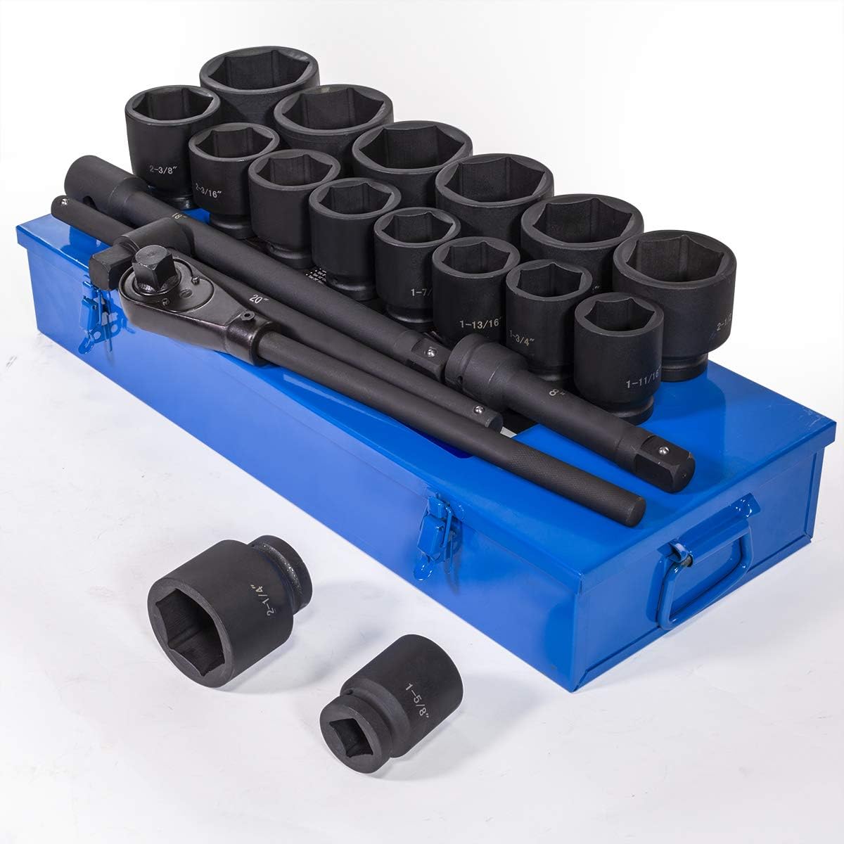 Stark USA Premium 21-Pieces SAE Jumbo Impact Socket Set 1' inch Drive Extension Bar Cr-Mo 6-Point Socket with Carrying Case