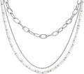 JEAN RACHEL JEWELRY Men's 3-Piece Necklace Layering Set - Hammered Link Chain, Box Chain & White Buffalo Turquoise Beads - Monochrome Bundle
