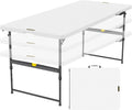 FanttikOutdoor 6ft Folding Table, 3 Heights, One-Handed Height Adjustment, Gravity Lock, Carry Handle, Indoor Outdoor Heavy Duty Fold-in-Half Portable Utility Table, Party, Granite White Zeta X6 Pro