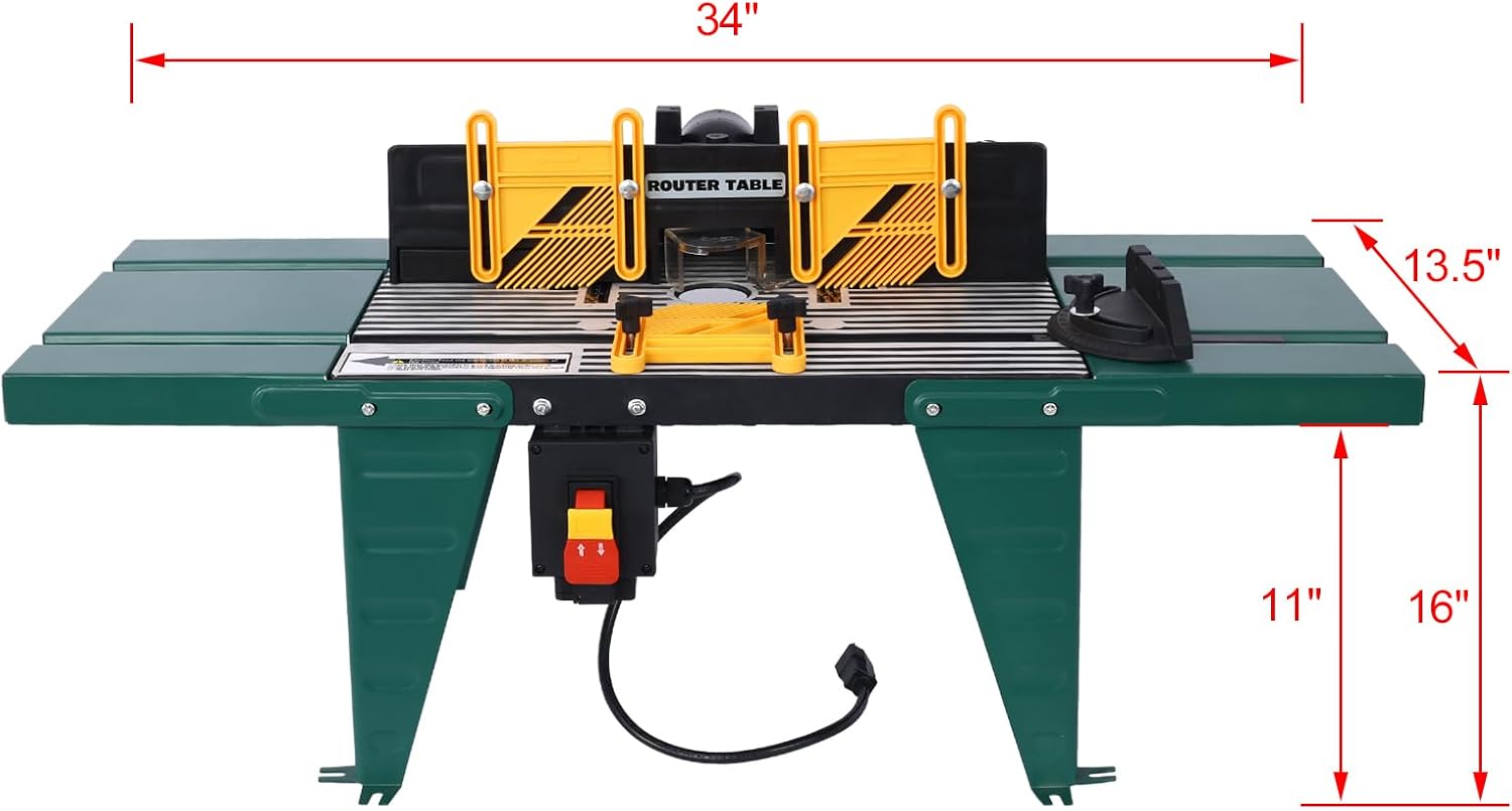 Electric Benchtop Router Table, Heavy-Duty Woodworking Tool with Steel Stands & Aluminum Milled Table, Craftsman Workbench for Precision Woodworking Tasks (Green)