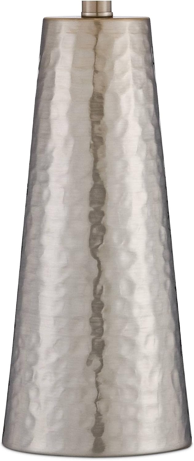 360 Lighting 27 1/2' Tall Cylinder Modern Table Lamps Set of 2 Silver Leaf Finish Hammered Metal Fabric Off-White Shade Living Room Bedroom Bedside Nightstand House Office Home Reading Kitchen